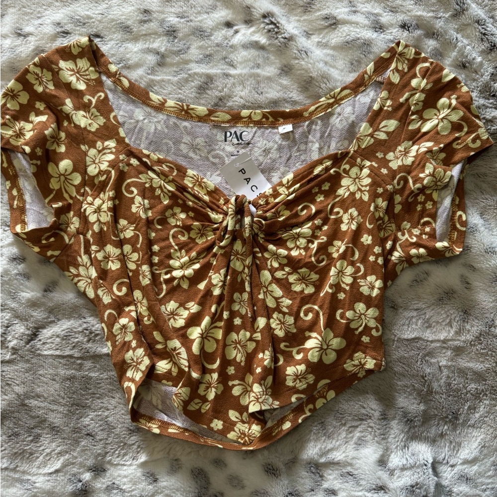 PacSun medium cropped brown floral top